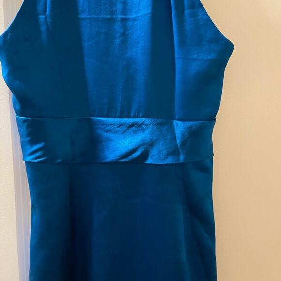 Dress silk empire waist with sheer trim at bottom petrol color - Picture 4 of 6